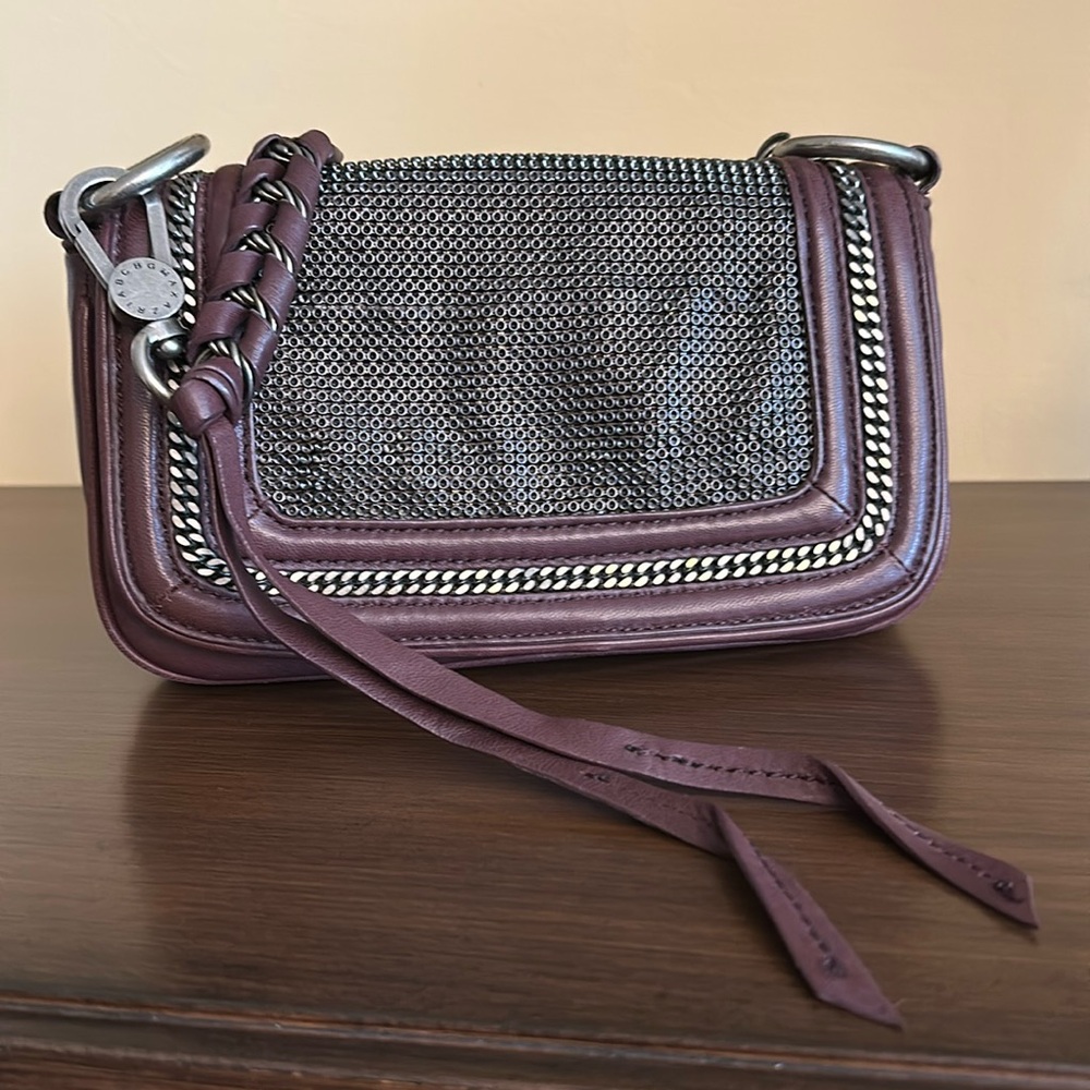 BCBG Max Axria Vintage Wine Lamb Leather Mini Flap Bag Y2K